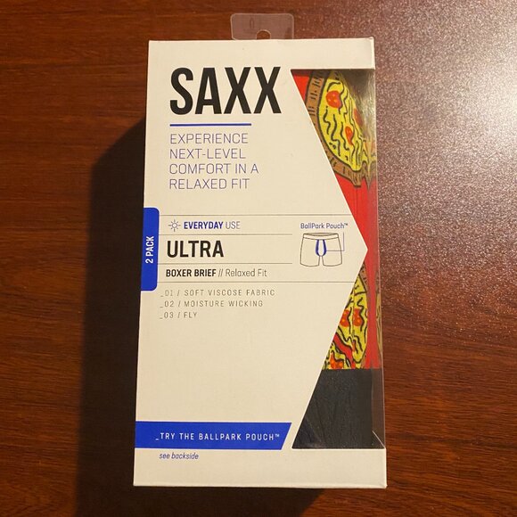 Saxx ULTRA 2 pack Boxer Briefs Ultimate Comfort Black & Piece Love - Picture 2 of 3